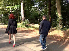 MMF threesome with a redhead Alex Harper wearing high heels