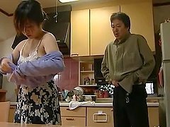 Chubby Japanese milf gets fucked by her husband in the kitchen