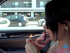Brunette hottie Anissa Kate sucking a delicious dick in the car