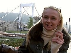 Hot blonde Ivana Sugar gives an interview in the street