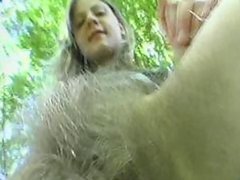 Stunning Blonde Teen With a Super Hairy Pussy Gets Banged Outdoors