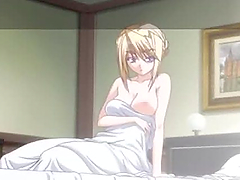 Anime chick wakes up in the morning and puts her bathrobe on