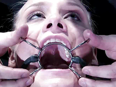 Gagged blonde girl gets her tight vagina toyed hard