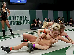 Crazy chicks show their wrestling skills and also fuck
