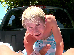 Blond fairy blows and gets his ass torn up in the street