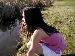 Exquisite Almond Plays Outdoors In A Solo Model Video