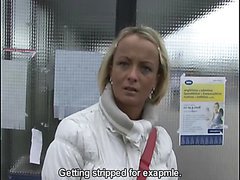 Hot Amateur Euro Blonde MILF Gives a Blowjob and a Titty Fuck in Public