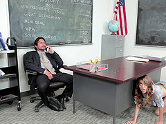 She sneaks into her teacher's office and fucks him on his desk