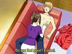 Busty Japanese anime licking stiff cock