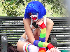 Cute and sad clown girl gets happy with a dick in her pussy