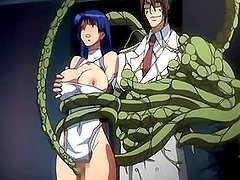 Busty hentai caught and drilled by furry anime tentacles