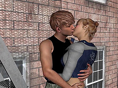 3D Cartoon Babe Gets Fucked Hard on a Fire Escape