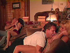 Two couples have a blast while shagging side by side