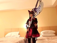 Kouda Yuma wears a formidable outfit during a hardcore shag