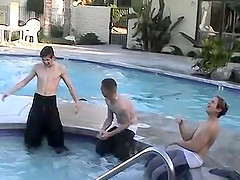 Behind the scenes of a playful spanking foursome by the pool