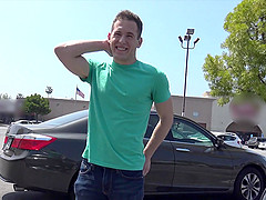 Blue eyed cute blonde gay teen sucks his boyfriend in a car