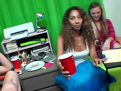 Slutty teens Nicki Ortega and Sydney Cole take turns on a cock