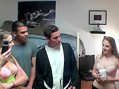 Ava Kelly shares cum with her slutty girlfriends at a college orgy