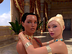 Ebony and blonde futanari babes entertaining the Egyptian princess