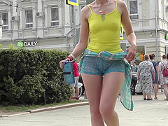 Jeny Smith walks in public with transparent shorts. Real flashing moments