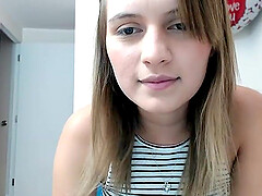 Cute teen in jeans on webcam