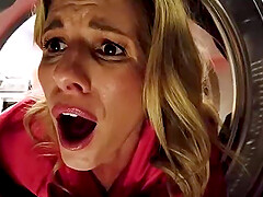 Blonde stepmother stuck in the dryer and the stepson fucked her in the ass