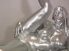 Solo slut Mindi Mink gets covered with grey paint and loves it