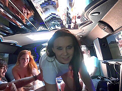 Pierced cutie Chrissy Fox gets fucked by couple of dudes in the limo