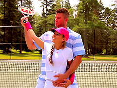 Sexy babe Kathy Rose enjoys getting fucked on the tennis court