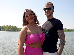 Chubby Lorena with hot ass and big tits giving a blowjob