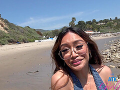 Brunette Jade Kimiko with hot ass gets fingered in a car
