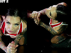 Rocky Emerson, with tattoos, delivers intense pov blowjob action through gloryhole