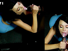 Corra Cox gets messy with a hot load in her mouth.