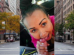 Public POV blowjob in a car by horny and busty Asian MILF slut