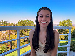 Skinny brunette teen Selena Love rides cock in outdoor pov action
