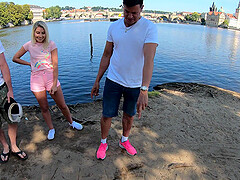 Two cute blondes Lilly Bella and friend enjoying outdoor fun with Johnny Nitro