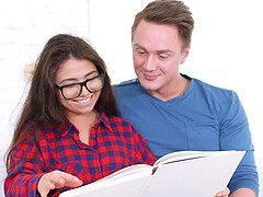 Slim brunette with firm breasts gets fucked sideways and covered in spunk