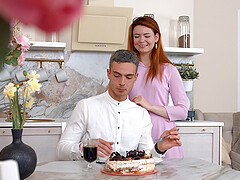 A cute couple has sex, the girl with long red hair is Alison Lip