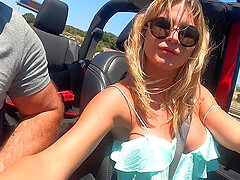 German amateur milf does public blowjob in the car while driving