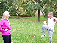 Two blondes and dan in outdoor action with Lovita Fate