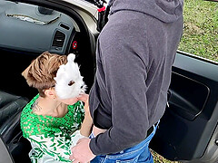 Amateur lovers Emily & Dave indulge in a wild roadside BJ fest