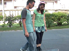 He teaches a teen to skateboard and pleasure his cock