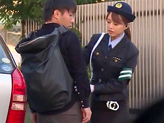 Japanese policewoman is ready to do some dick riding on the back seat