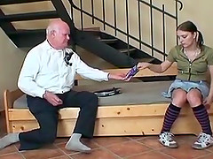 Lucky horny grandpa in love with a cute teen