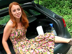 Since her car broke down, this hot girl decided to pleasure herself instead.