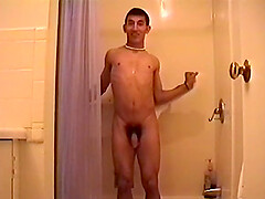 Straight boy Dante takes a quick shower, before selecting a porn video to watch.