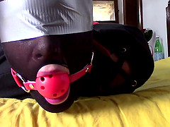 Slave girl with a ball-gag gets tied up and tortured by her hubby